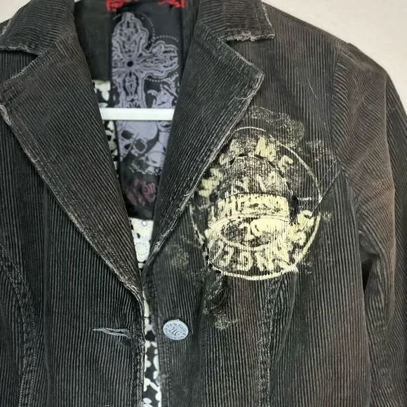 Miss Me Brown Distressed Corduroy Jacket Embroidered Long Sleeve Blazer Grunge S - Picture 12 of 15